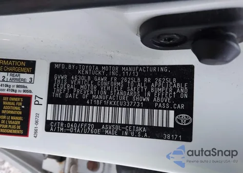 2014 Toyota Camry Se from USA, damaged, VIN 4T1BF1FKXEU337731